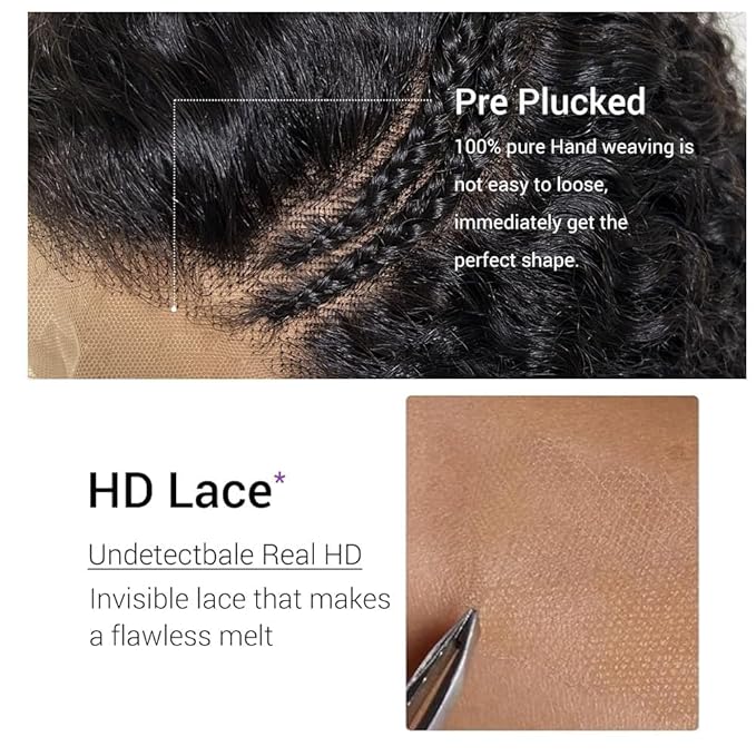 250 Density Deep Wave Lace Front Wigs Human Hair 13x6 HD Lace Front Wigs Human Hair Pre Plucked Glueless Deep Wave Wig Natural Color Deep Curly Wig for Women