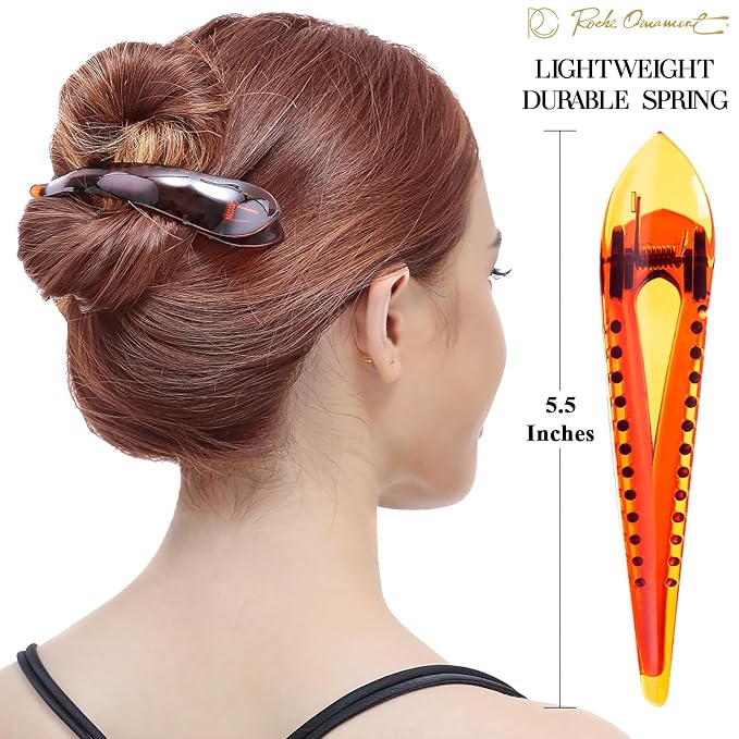 RC ROCHE 6 Pcs Duck Bill Alligator Hair Clips for Women Sectioning Flat Claw Long Thick Hair Inner Teeth Curved Styling Jaw Strong Secure Grip Salon, Large Brown