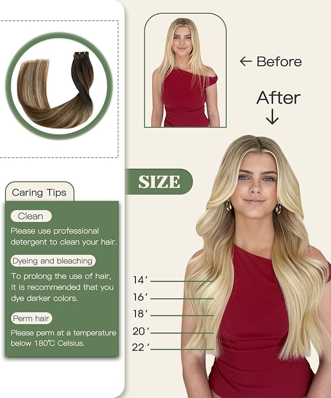 SURNEL Injected Tape in Extensions Human Hair 18 Inch Natural Black to Medium Brown and Caramel Blonde Invisible Tape in Extensions 20 Pcs40g(#1B427,18)