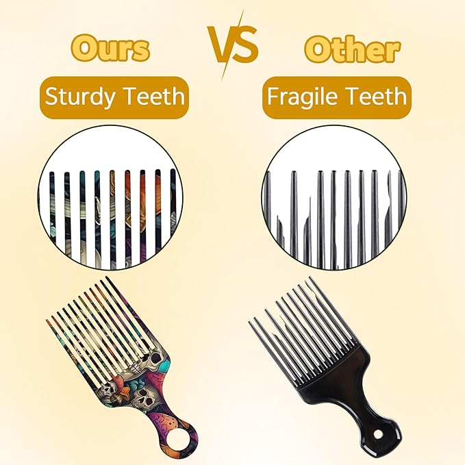 2 Pcs Afro Pick Comb for Natural Curly Hair,Portable Styling Hair Pick for Travel,Anti-Static,Cute Afro Comb for Women Men and Girls(Orange-T9)