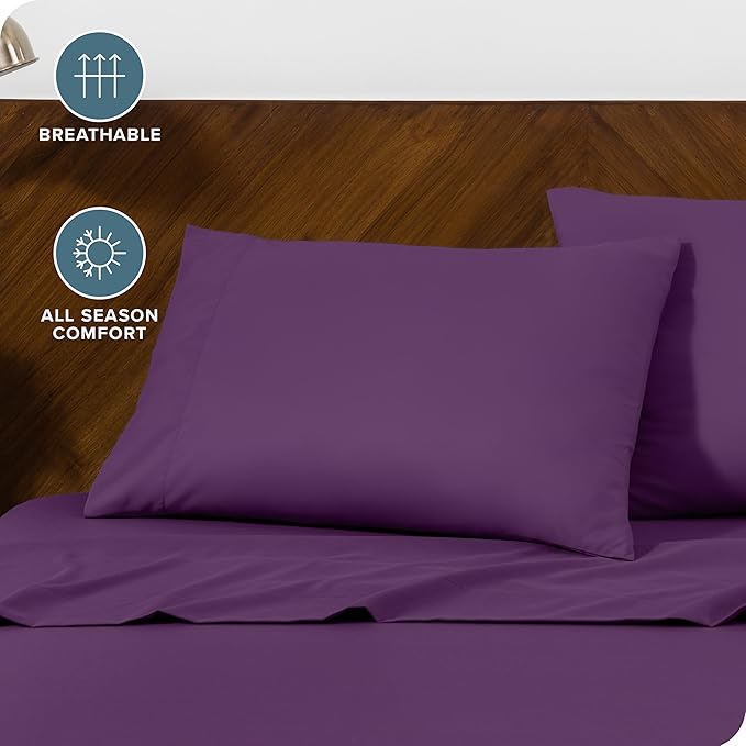 Bare Home Microfiber Pillow Cases - Standard Size Set of 2 - Cooling Pillowcases - Double Brushed - Easy Care - Envelope Closure (Standard Pillowcase Set of 2, Plum)
