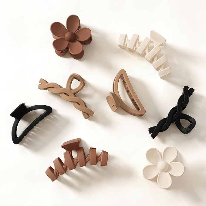 Sunolga 8PCS Hair Clips for Women, Flower Claw Clips for Thick Hair, Non-Slip Hair Accessories with Multi-Styles, Gradient Color Hair Clips and Variety Pack, Ideal for Girls