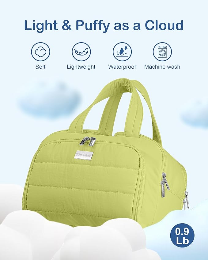TOPDesign Travel Toiletry Bag for Women, Puffer Large Toiletry Bag, Lightweight Cosmetic Makeup Organizer with Handle for Traveling, Accessories, Essentials, Toiletries (Light Green)