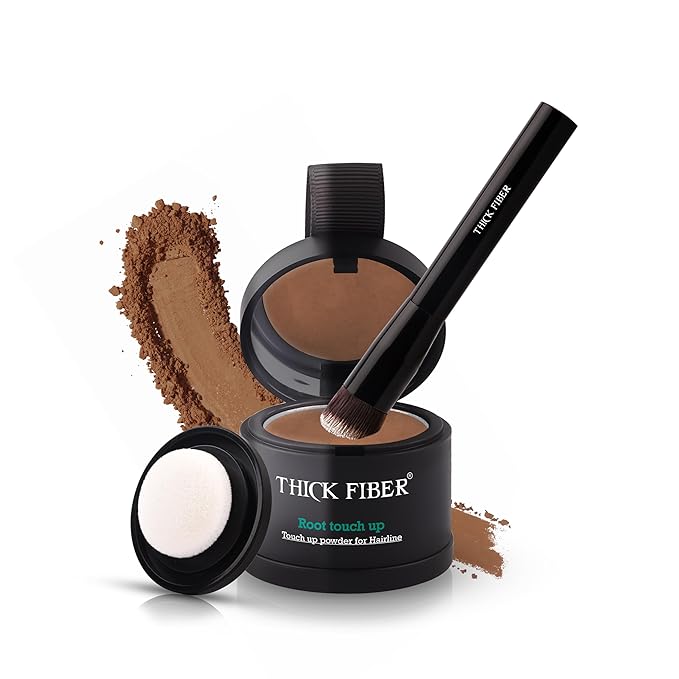 THICK FIBER Root Touch Up Set - Water & Sweat Resistant Hair Loss Concealer for Thinning Hair Women, Includes Hairline Powder and Brush (Auburn)