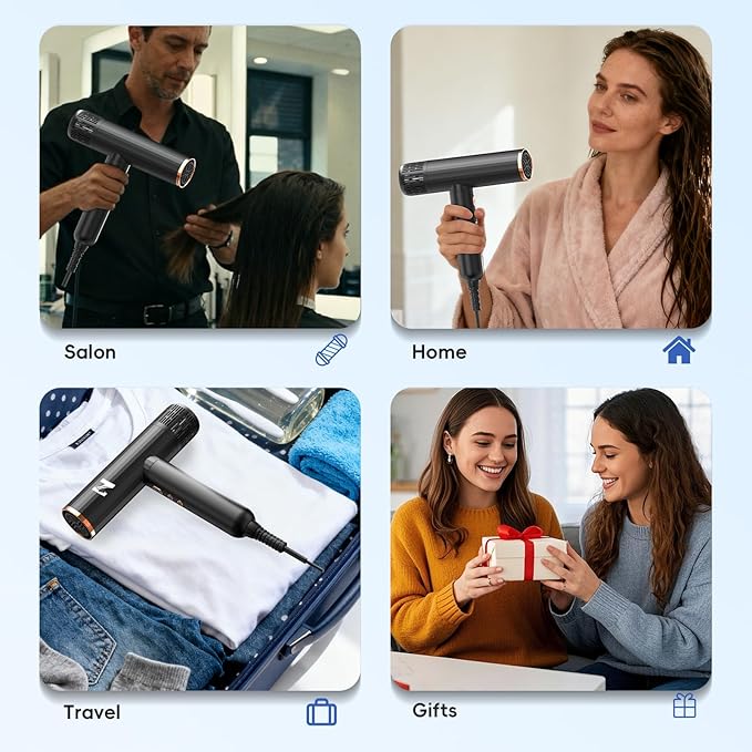 Nicebay Ionic Hair Dryer with diffuser for Curly Hair,1600W &110000RPM High-Speed Brushless Motor for Fast Drying,Professiona Blow Dryer for Women,Low Noise,Lightweight,Lock Function,Travel Home Salon