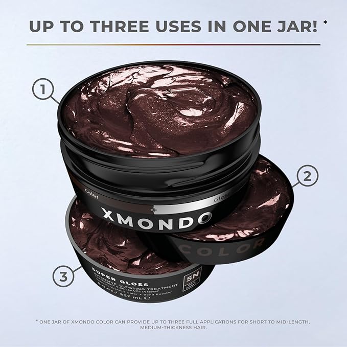 XMONDO Color 5N Dark Brown Color Depositing Mask & Glossing Treatment Infused with Bond Boosters for Nourishment, Revitalize & Repair, Vegan Formula, 8 Fl Oz