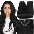 Full Shine Human Hair Clip in Extensions Black Clip in Hair Extensions Jet Black Brazilian Hair Triple Weft Straight Real Hair Extensions for Women 20 Inch 7 Pcs 120 G