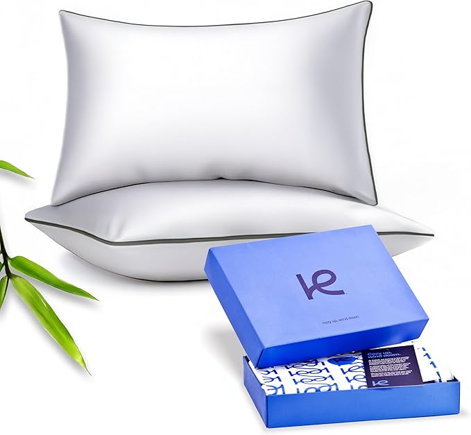 Kickoff Viscose Bamboo Pillowcase, King, Set of 2, 100% Organic Hidden Zippered Viscose Bamboo Pillow Case King Size, Cooling Pillow Cover for Hot Sleepers (20"x40", Trimmed, Pewter)