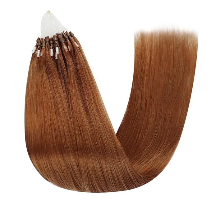 YoungSee Micro Hair Extensions Copper Micro Bead Hair Extensions Micro Links Hair Extension Copper for Women 18In 25g 25s