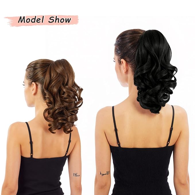 Ponytail Extension, Clip on Ponytails for Women, 12" Claw Clip in Short Curly Wavy Pony Hair Extension for Women - Auburn