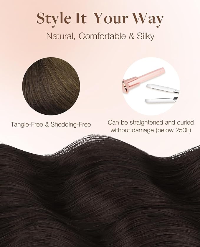 GOO GOO Invisi Edge Tape in Hair Extensions Human Hair, 2C/4E/6C Brown Sugar Swirl Highlights, 20pcs 24inch 50g, Virgin Remy Hair, Seamless Injected Tape, Natural Look