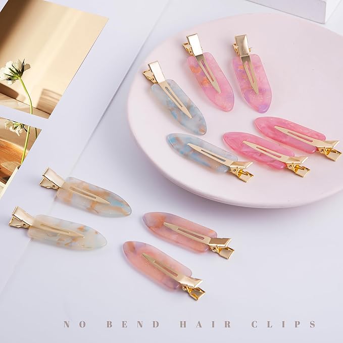 No Crease Creaseless No Bend Hair Clips For Styling Non Slip Flat Clips For Makeup Hair Accessories For Women,Sparkle Pink Purple,10 PCS