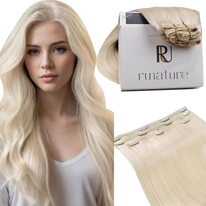 RUANTURE Blonde Clip in Hair Extensions, Real Human Hair Clip in Extensions, Short Hair Extensions Clip Ins, Double Weft Remy Natural Hair, Add Hair Volume, 12 Inch 50g 3pcs #800 Platinum Blonde