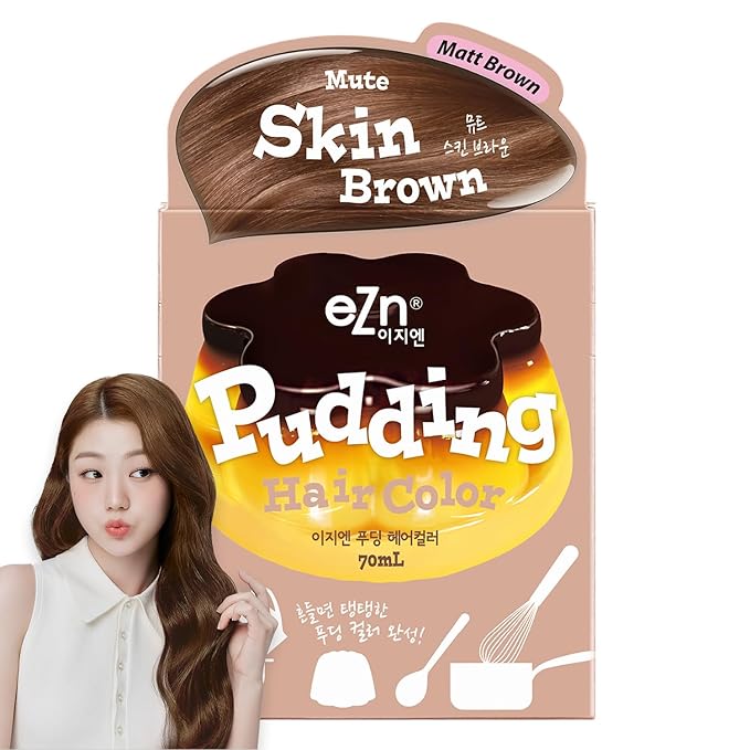 eZn Pudding Hair Dye, Ammonia-Free, Semi-Permanent DIY Korean Hair Dye Color with Keratin (Mute Skin Brown)