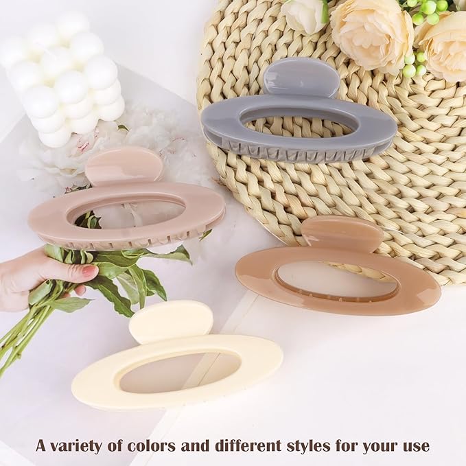 4Pcs Hair Claw Clips Large Oval Hair Clips for Women Strong Hold Non Slip Jaw Clips for Thick Thin Hair(Neutral)