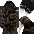 YoungSee Micro Loop Hair Extensions Real Human Hair Brown Micro Link Hair Extensions Dark Brown with Medium Browns Balayage Micro Ring Human Hair Extension Ombre for Parties 24 Inch 50g 50s