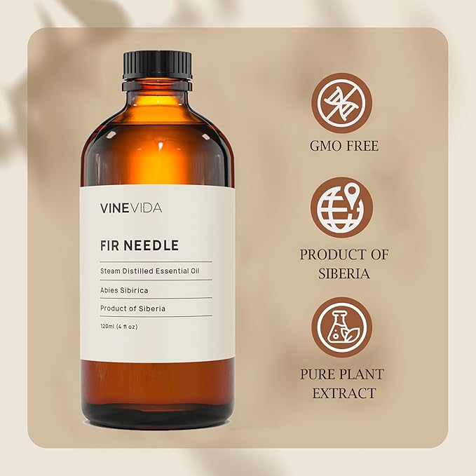 VINEVIDA Fir Needle Essential Oil 4 oz - Undiluted Candle Scent DIY Scents for Candlemaking Bulk Soap Making Safe Skin, Pack of 1,4 Fl Oz,120 milliliters,7.18 Ounces, (4OZV-OBP-FIR-NDL-120ML)