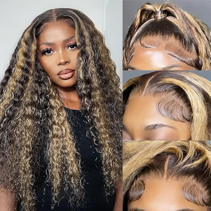 bangjazz 28 Inch Deep Wave Lace Front Wigs Human Hair Fb/27 180% Density 13x4 HD Lace Frontal Wigs Human Hair Pre Plucked Ombre Lace Front Wig Balayage Highlight Glueless Wigs Human Hair for Women