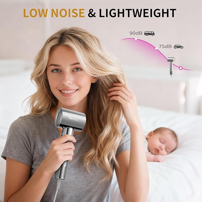 High-Speed Ionic Hair Dryer with Magnetic Oil Diffuser & 200M Negative Ions for Fast Drying High-Speed Blow Dryer for Women Men Lightweight Quiet Hairdryer for Travel & Home Salon (Silver)