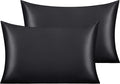 NTBAY 2 Pack Satin Standard Pillowcases for Hair and Skin, Luxurious and Silky Pillow Cases with Envelope Closure, 20x26 Inches, Black
