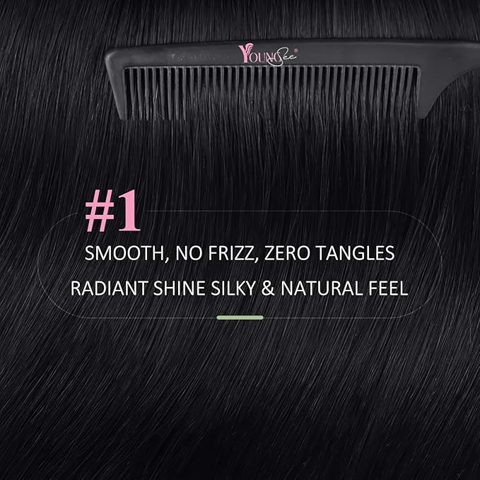 YoungSee 26 Inch Tape in Extensions Human Hair Black Human Hair Tape in Extensions 50g Jet Black Hair Extension Real Human Hair Tape-in 20pcs Long for Adding Hair Length