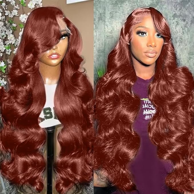 34 inch Ginger Wig Human Hair 13X4 HD Transparent Lace Front Wigs Human Hair Pre Plucked with Baby Hair Chestnut Brown #33 Human Hair Wigs For Women