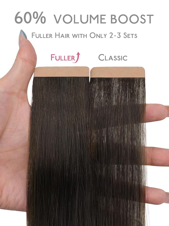 WENNALIFE Fuller Tape in Hair Extensions Human Hair, 18 inch 20pcs 80g Dark Brown Remy Hair Straight Tape in Extensions Thicker Skin Weft Tape Ins Extensiones De Cabello Humano