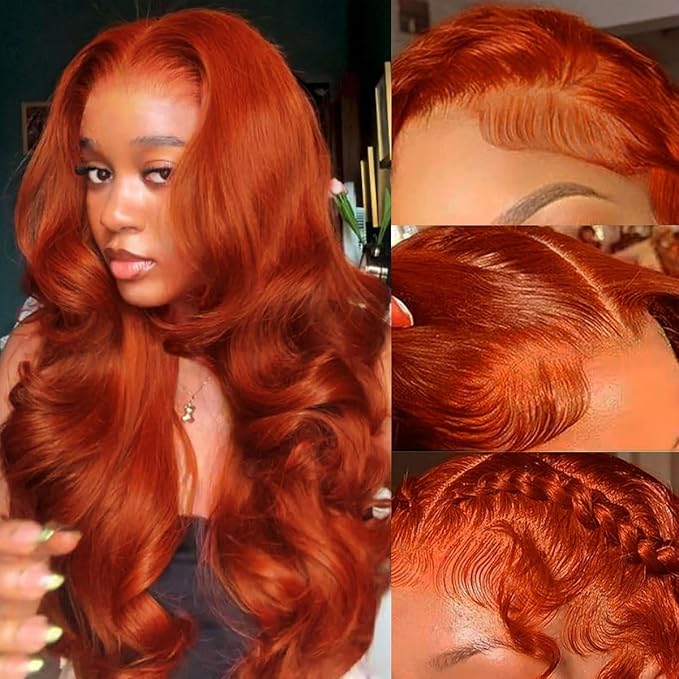 AMIRTY 200% Density 28 Inch Orange Ginger Lace Front Wigs Human Hair 13X4 HD Transparent Lace Front Wigs Human Hair Pre Plucked with Baby Hair #33 Wigs For Women