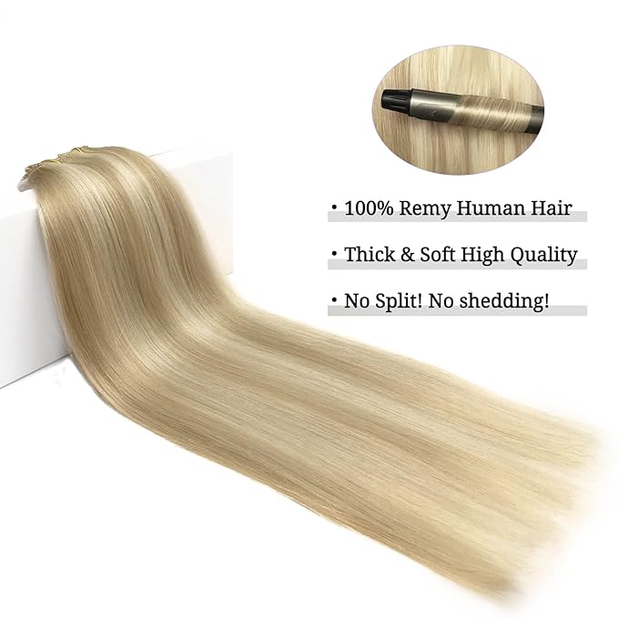 DOORES Hair Extensions Clip in Ombre Light Blonde Highlighted Golden Blonde 7pcs 24Inch Clip in Human Hair Extensions Remy Natural Hair Extensions Straight Thick 120g