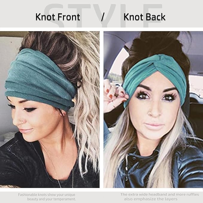 IVARYSS Extra Wide Headbands for Women Non-Slip, 7'' Large Twist Knotted Stretchy Wraps Head Bands Hair Accessories, 4 Pack, Black