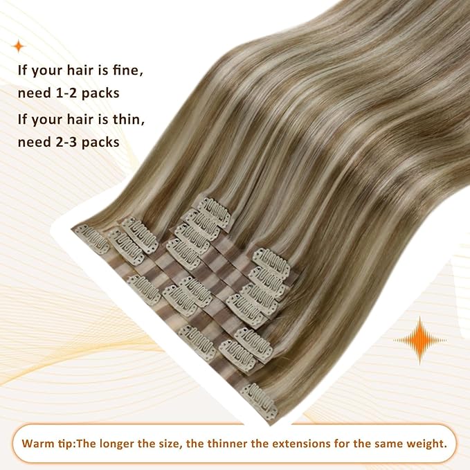 Full Shine Seamless Hair Extensions Clip ins 22 Inch Brown Highlights Clip in Extensions Light Brown Mix Platinum Blonde Remy Hair Full Head Ease of Use 8 PCS 120 G