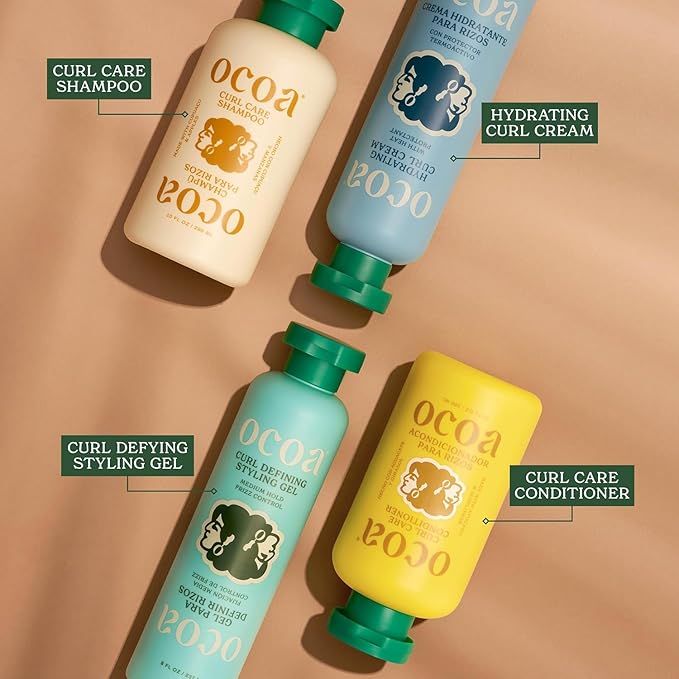OCOA Curl Cream & Styling Gel Bundle – Hydrate, Define, & Protect Curls – Made with Hibiscus, Mango Butter, Flaxseed, and Marula Oil – Frizz-Free, Long-Lasting, Soft & Touchable Finish – 8oz