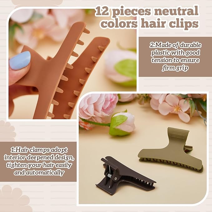 Batiyeer 12 Pcs Butterfly Hair Clips for Styling Sectioning Hair Clips for Women Butterfly Clamps Non Slip Claw Salon Section for Cutting Styling Coloring Thick Thin(Morandi Color)