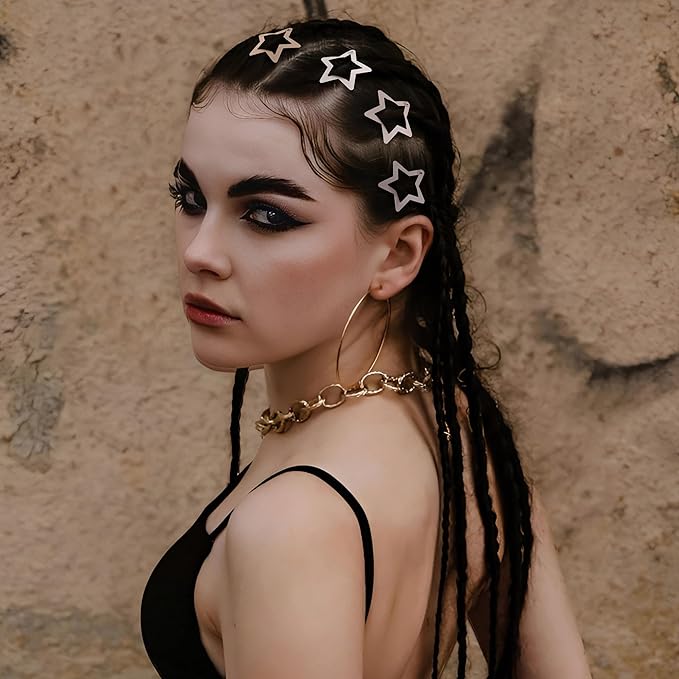 30 Pcs Metal Star Hair Clips 2000s Y2K Snap Barrettes 1.25 In Non Slip Star Hair Accessories for Women,Matte Multiple Brown