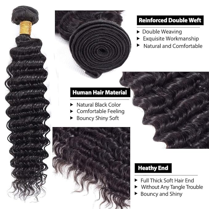 Color 1B Bundles Human Hair Natural Black Deep Wave Bundle Niegmeag Peruvian Unprocessed Virgin Remy Hair 3 Bundles 24 26 28 Inch Natural Black Loose Wave Bundle 300g