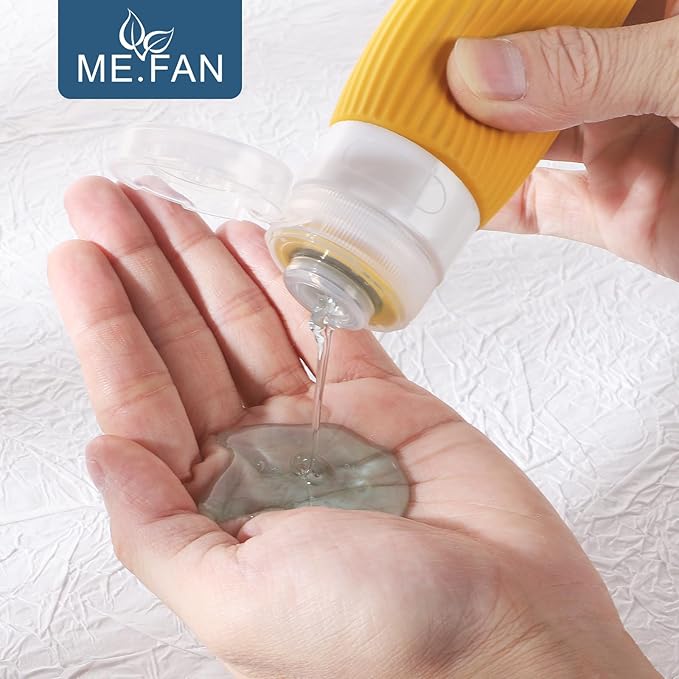 ME.FAN Travel Bottles for Toiletries, TSA Approved 3oz Silicone Journey Size Containers, Portable Split Bottle for Conditioner, Shampoo, Lotion- 4 Pack Grey