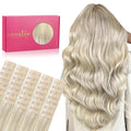 WENNALIFE Tape in Hair Extensions Human Hair, 40pcs 120g 26 inch Ash Blonde Highlighted Platinum Blonde Remy Hair Straight Tape in Extensions Invisible Reusable Real Hair Extensiones De Cabello Humano