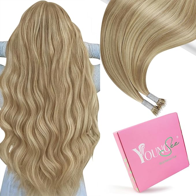 YoungSee Nano Beads Hair Extensions Blonde Nano Ring Hair Extensions Warm Ash Blonde Highlights Bleach Blond Nano-Ring Hair Extension Human Hair Blond Nano-Tip Hair Extension for Daily 14in 50s 50g