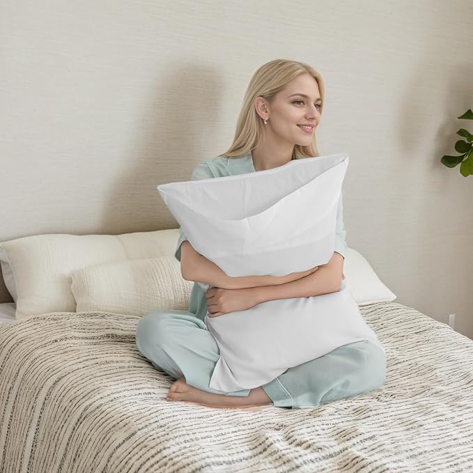 TELUS Pillow Cases Queen Size 2 Pack, Bamboo Rayon & Lyocell Pillowcase with Envelope Closure, Cooling Breathable Pillow Cover for Hot Sleeper & Night Sweats, 20x30 inch, Ivory White
