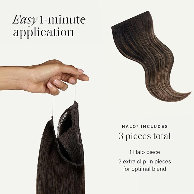 Luxy 100% Remy Human Hair – Halo Clip-In Hair Extensions –Natural Looking Volume & Length - One-Piece - Easy 5-Min Application 160 grams 16" Mocha Bronde Balayage