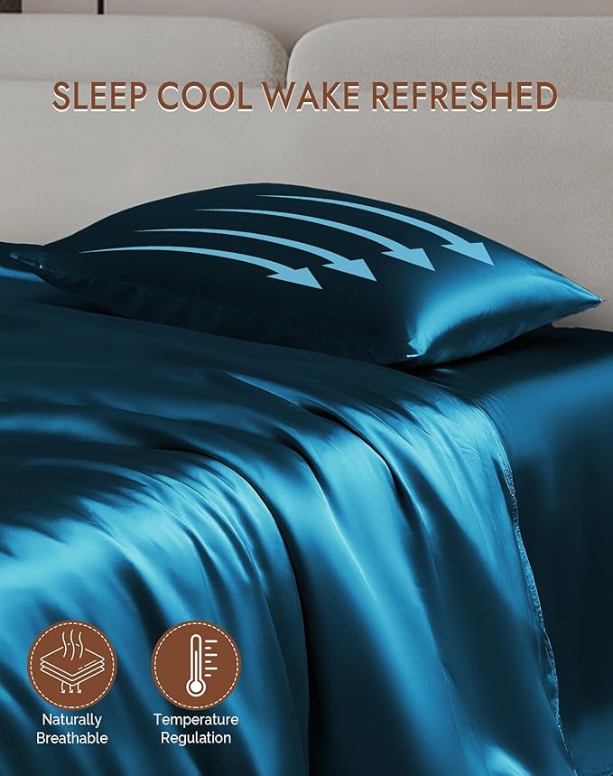 SilkSilky 100% Mulberry Silk Pillowcase - Pure 22 Momme High-Grade 6A Fibers for Hair & Skin, Envelope Closure, Natural, Organic, Breathable & Cooling Pillow Case (Queen, Teal)