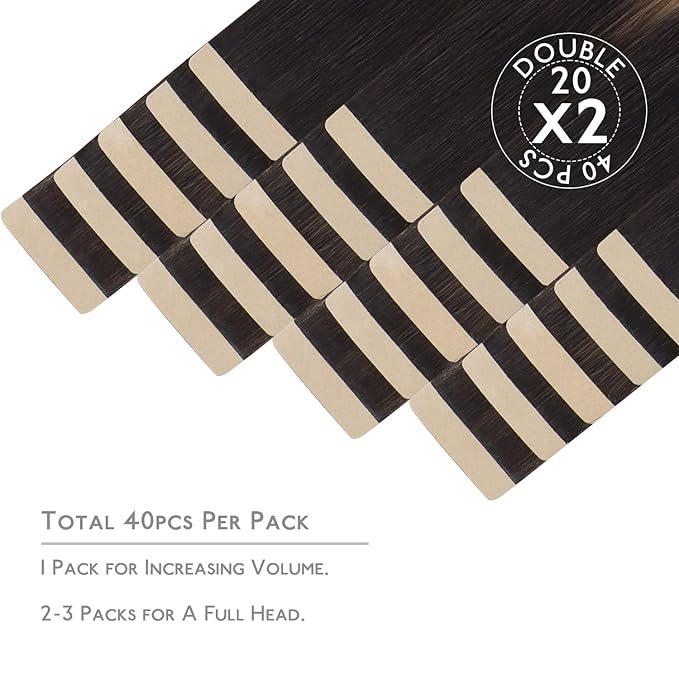 WENNALIFE Tape in Hair Extensions Human Hair, 40pcs 100g 14 inch Balayage Natural Black to Chestnut Brown Hair Extensions Real Human Hair Straight Tape in Extensions Invisible Human Hair Extensions