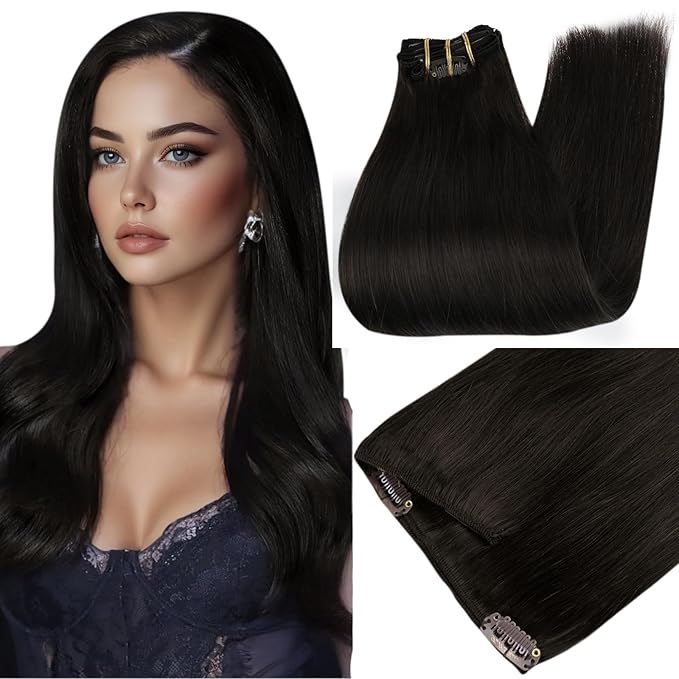 Full Shine Clip in Black Hair Extensions 18 Inch 160 G Clip in Hair Extensions Black Women for Fullness 7 Pcs