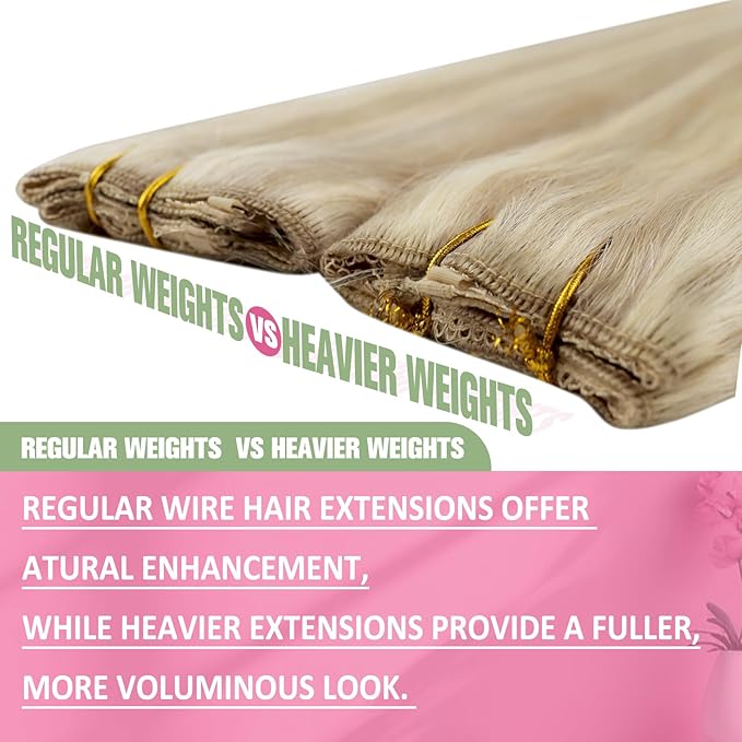 YoungSee 18 Inch Wire Hair Extensions Blonde Invisible Wire Hair Extensions Real Human Hair Ash Blonde Highlights Bleach Blond Headband Hair Extension for Women 80G