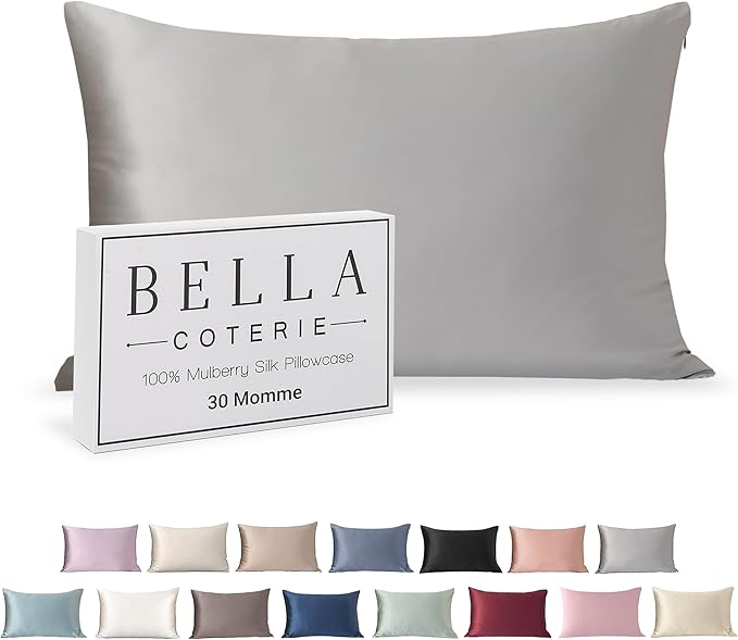 Bella Coterie Luxury Silk Pillowcase for Hair and Skin | 30 Momme | 100% Pure 6A Mulberry Silk | Super Soft | Perfectly Plush [Queen, Silver]