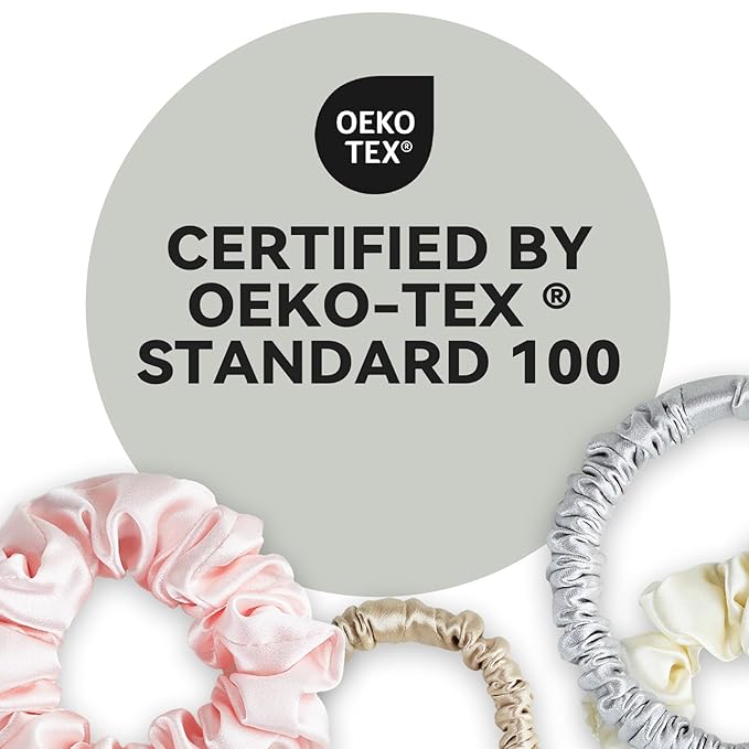 22 Momme 100% Mulberry Silk Scrunchies (2 Pack, Champagne), Well-Hold Elastic for No-Damage, 6A, Soft Hair Ties, Reduces Frizz & Breakage, OEKO-TEX Certified