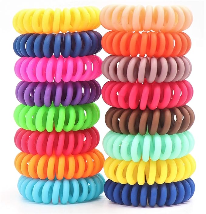 79STYLE 50Pcs Spiral Hair Ties Matte No Crease Coil Hair Ties Colorful Bulk Hair Coils Telephone Phone Cord Coil Plastic Ponytail Holder For Girls Women (Candy -Small Szie)