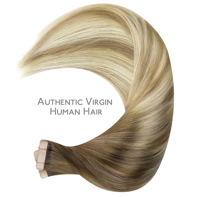 WENNALIFE Tape in Hair Extensions Human Hair, 40pcs 100g 22 inch Ombre Walnut Brown to Ash Brown and Bleach Blonde Hair Extensions Real Human Hair Straight Tape in Extensions Real Human Hair Extension