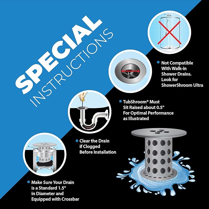 TubShroom the Revolutionary Tub Drain Protector Hair Catcher/Strainer/Snare, Gray (TSGRA454)