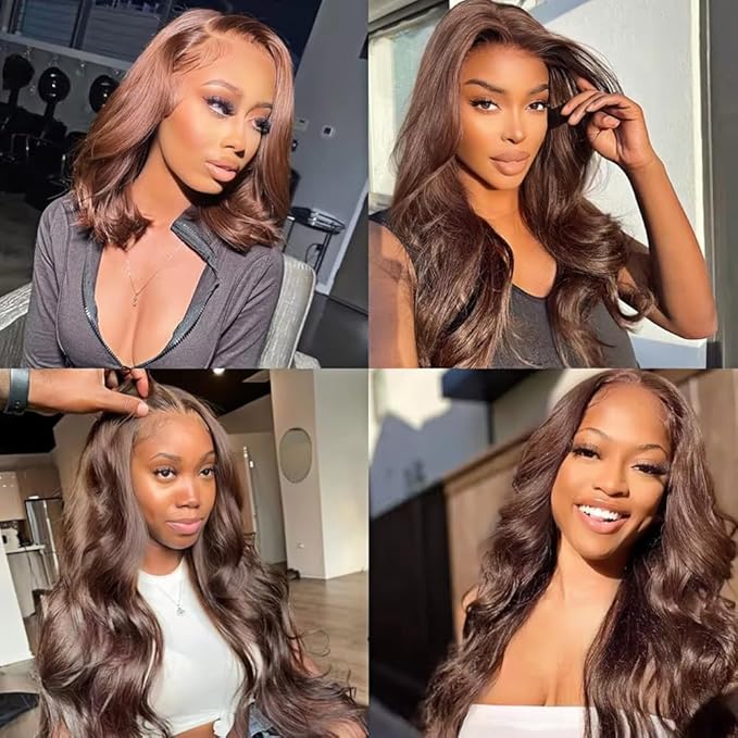 30 32 34 Inch Brown Bundles Human Hair Color 4 Body Wave Bundles Niegmeag Virgin Soft and Silky Remy Hair Extensions Double Weft Chocolate Brown Body Wave Bundle Hair Weave 150g